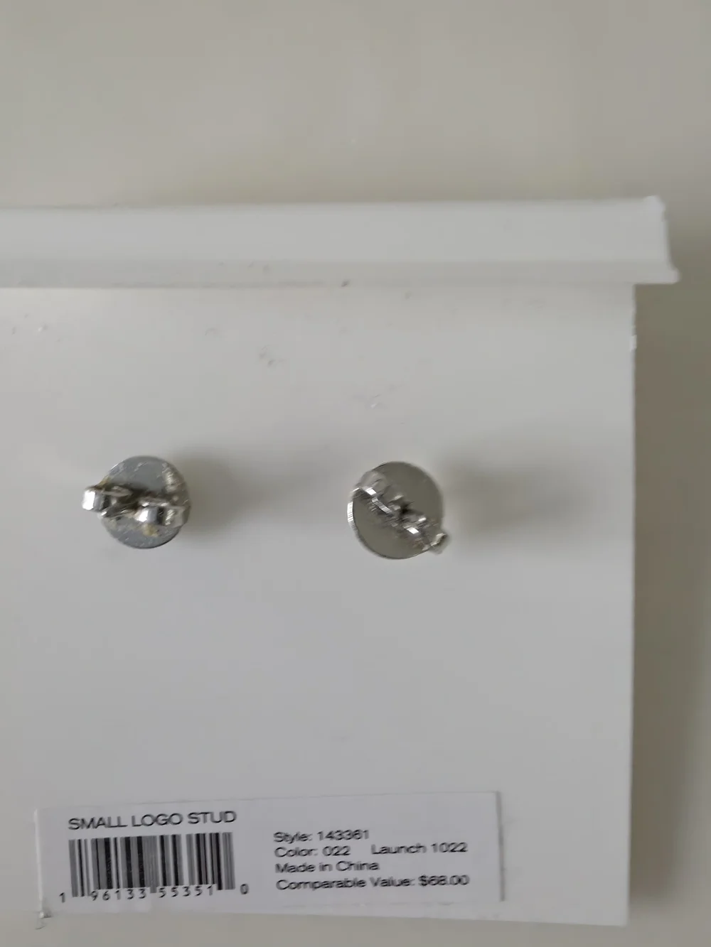 Tory Burch Silver Logo Stud Earrings - Pink Accent Display